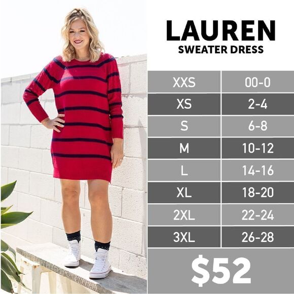 LuLaRoe Lauren Sweater Dress Striped Red Blue 3X - Picture 1 of 10
